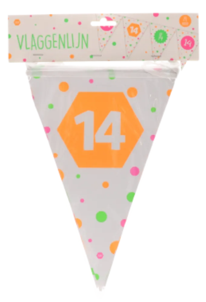Vlaggenlijn neon 14 jaar - 4m (15 vlaggen)