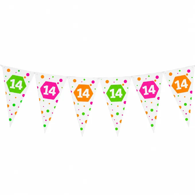 Vlaggenlijn neon 14 jaar - 4m (15 vlaggen)