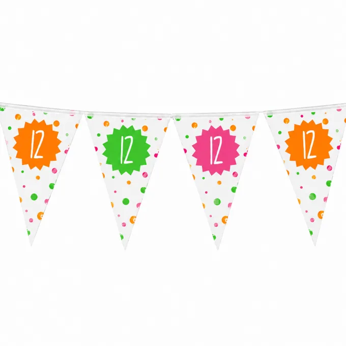 Vlaggenlijn neon 12 jaar - 4m (15 vlaggen)