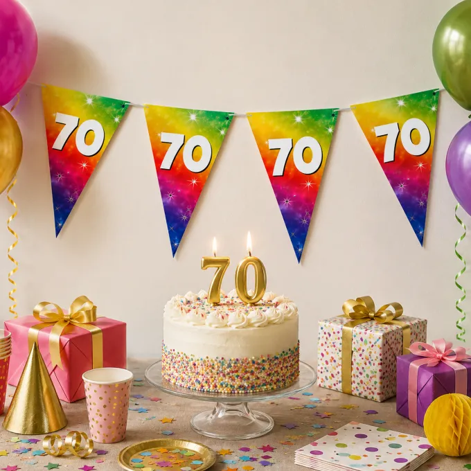 Vlaggenlijn regenboog folie 70 jaar - 6m
