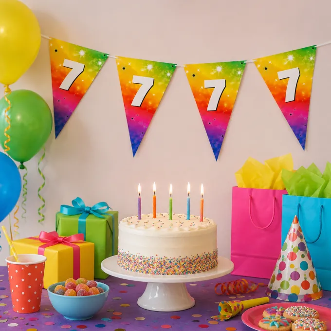 Vlaggenlijn regenboog folie 7 jaar - 6m