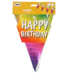 Vlaggenlijn regenboog folie Happy Birthday - 6m