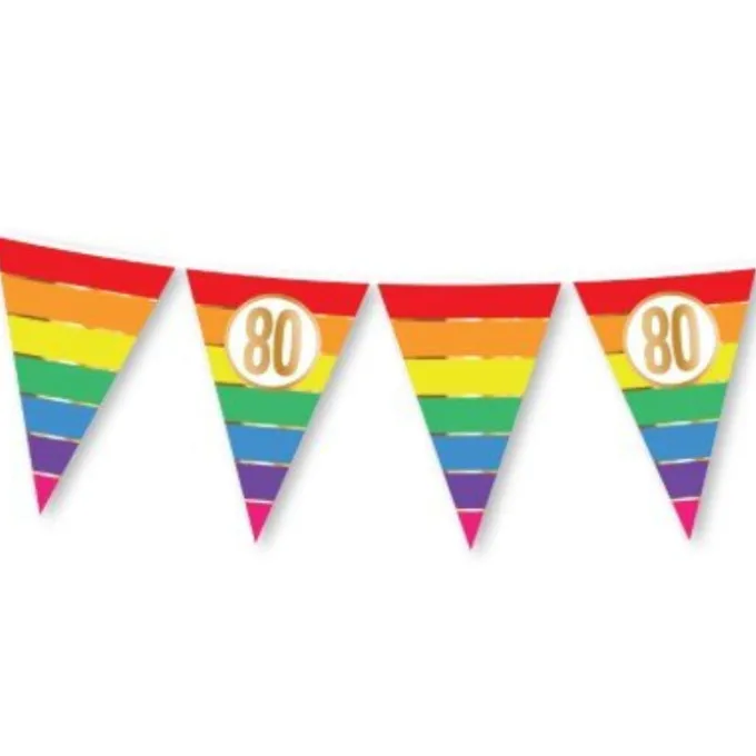 Vlaggenlijn regenboog goud 80 jaar - 5m (15 vlaggen)