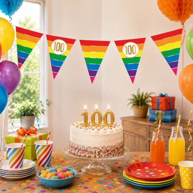 Vlaggenlijn regenboog goud 100 - 5m (15 vlaggen)