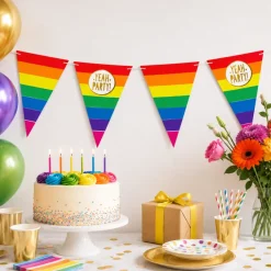 Vlaggenlijn regenboog goud Yeah party - 5m (15 vlaggen)