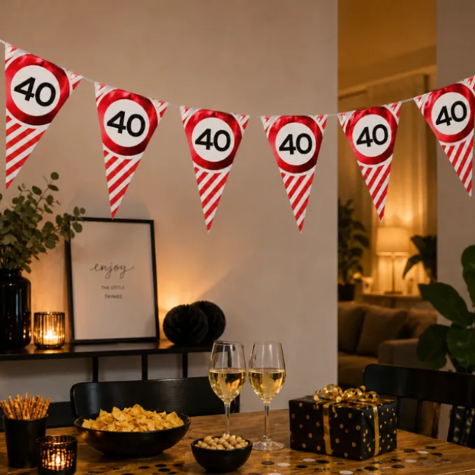 Vlaggenlijn verkeersbord 40 jaar - 3m