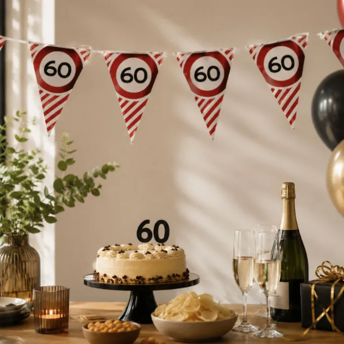 Vlaggenlijn verkeersbord 60 jaar - 3m