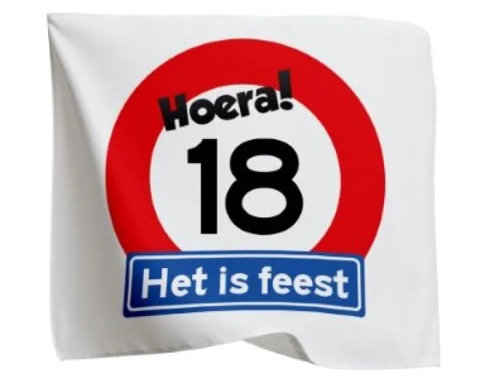 Vlag verkeersbord 18 jaar - 95 x 95cm