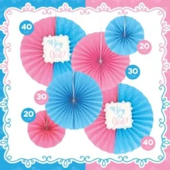 Waaiers gender reveal papier roze/blauw- 6 stuks